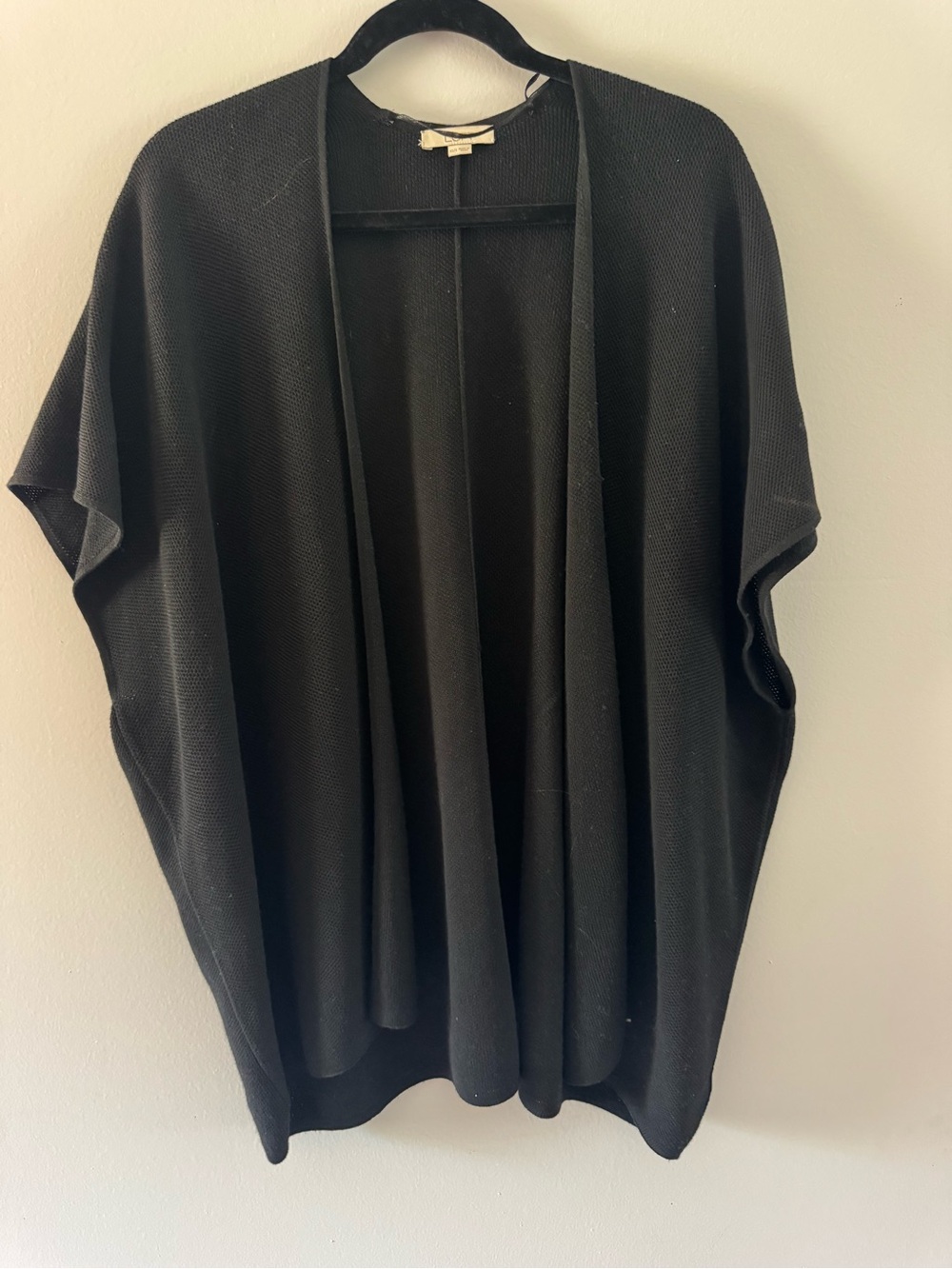 LOFT Black Open Front Knit Cardigan with Tie Detail